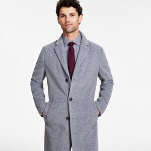 Tommy Hilfiger Men's Grey Addison Wool-Blend Trim Fit Overcoat/Peacoat Size 38